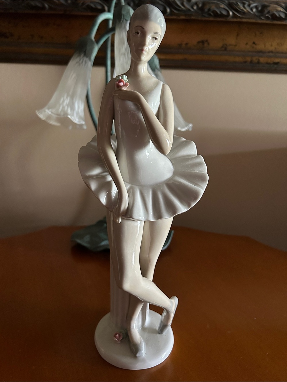 White Porcelain Ballerina Figurine with Pink Accent